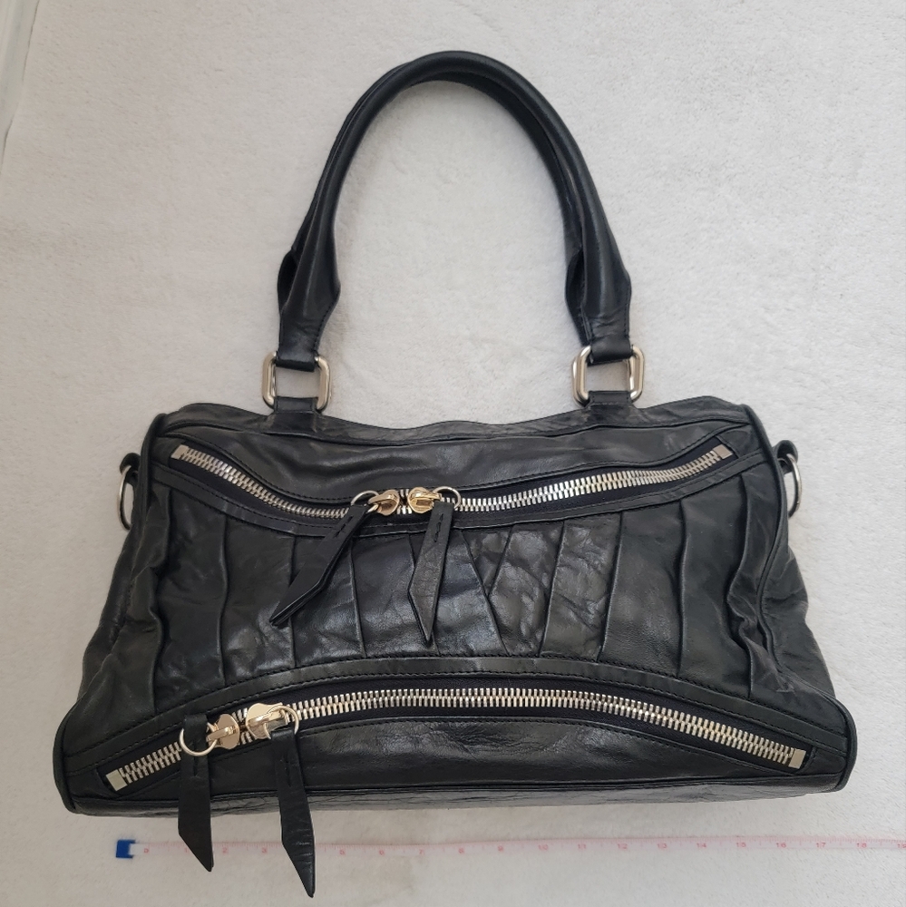 Treesje lambskin satchel black gold hardware